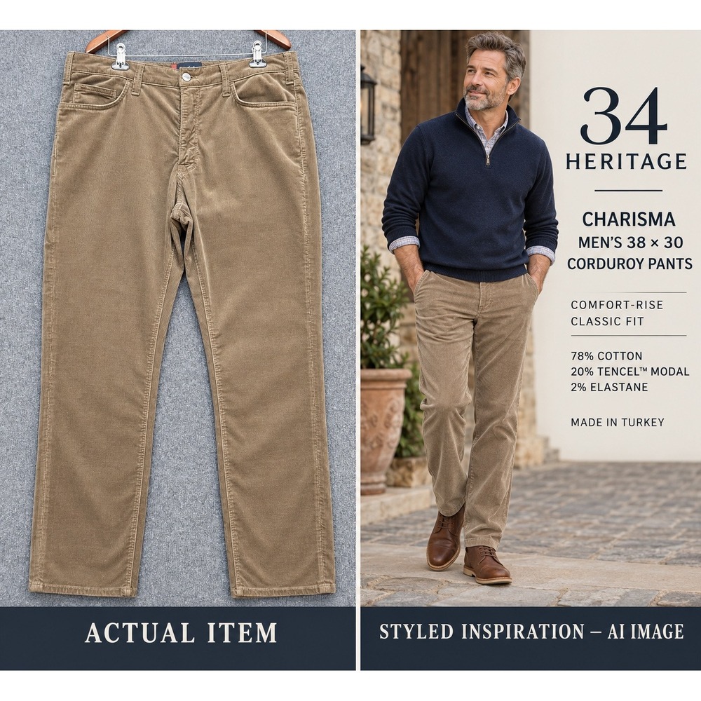 34 Heritage Charisma Pants Mens Comfort Rise Corduroy Tan 38x30 Excellent Preppy